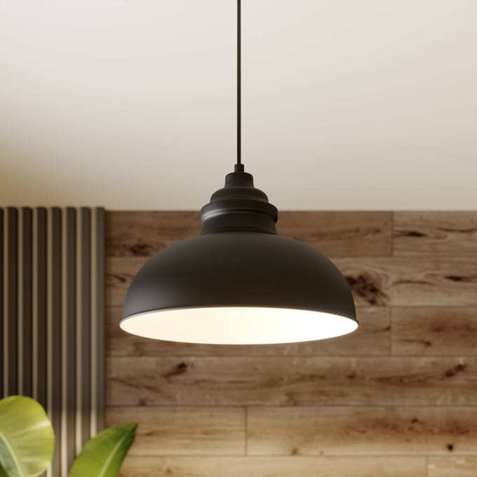 Lindby - hanglamp - 1licht - Metaal - H: 19 cm - E27 - matzwart, wit