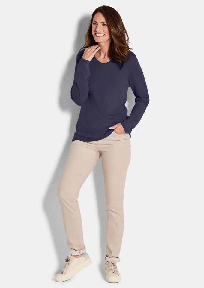 Tricot pullover van katoen en viscose - marine - Gr. 48 van Goldner Fashion