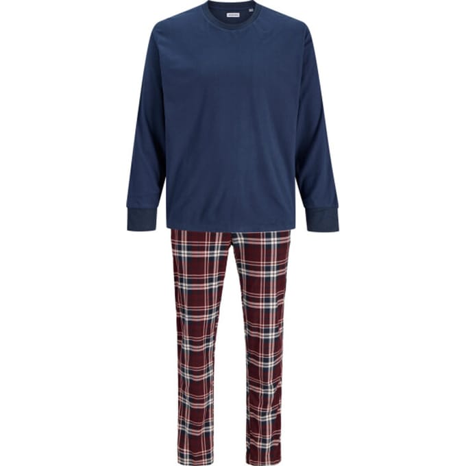 Jack & Jones Heren Lounge Pyjama Set Lang JACMIXED Polyester Geruit Blauw/Rood - Maat L