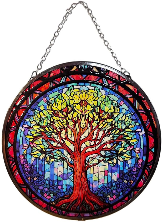 Dailygoods - 6-inch Levensboom gebrandschilderd glas suncatcher, elegante raamdecoratie