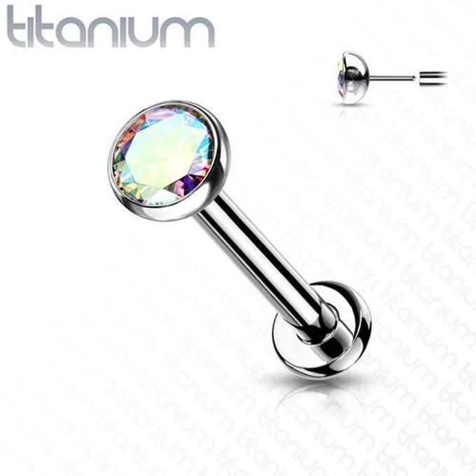 Piercing titanium CZ steen push in 1.2x8x3 - zilver multi kleur - LMPiercings
