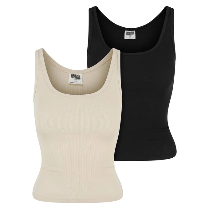 Urban Classics - Organic Basic Rib 2Pack Mouwloze top - S - Beige/Zwart