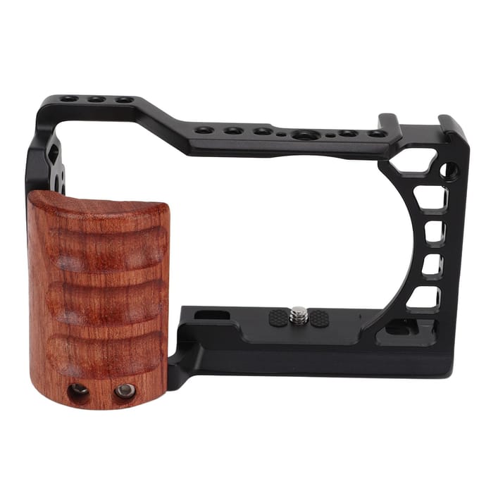 Camera Kooi van Aluminiumlegering met Houten Handvat Beschermframe met Cold Shoe Interface voor A6400 brown