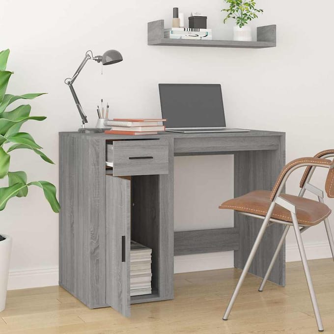 vidaXL - Bureau - 100x49x75 - cm - bewerkt - hout - grijs - sonoma - eikenkleurig
