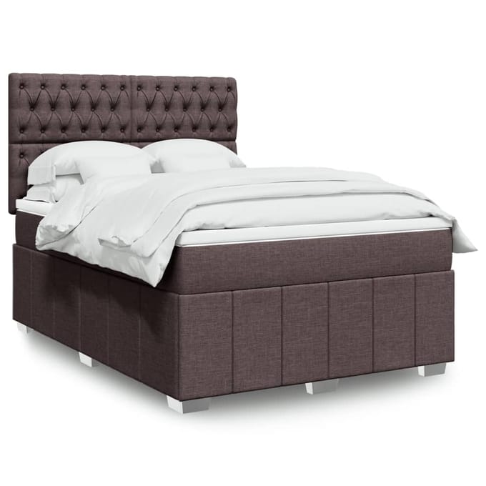 vidaXL - Boxspring - met - matras - stof - donkerbruin - 140x200 - cm