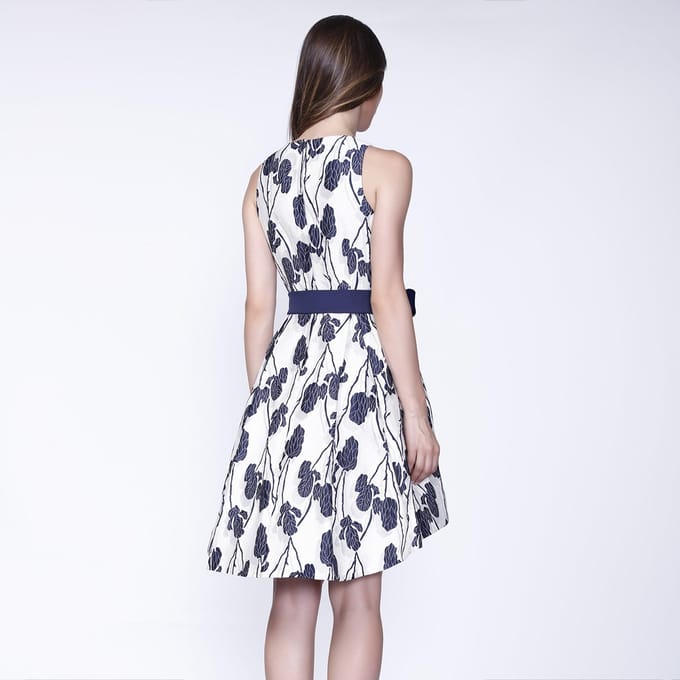 Flower Jacquard Skater -jurk en toegevoegde riem