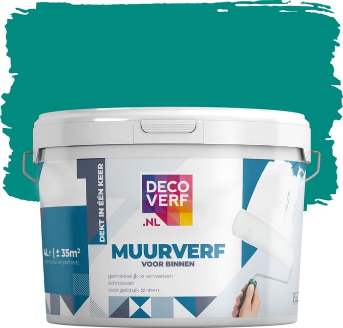 Decoverf muurverf mat aquagroen, 4L
