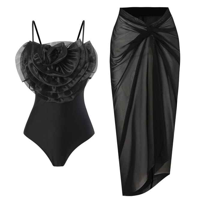 Sexy Nieuwste Ééndelig Badpak voor Dames Mesh Strandrok Badpak Collectie S black
