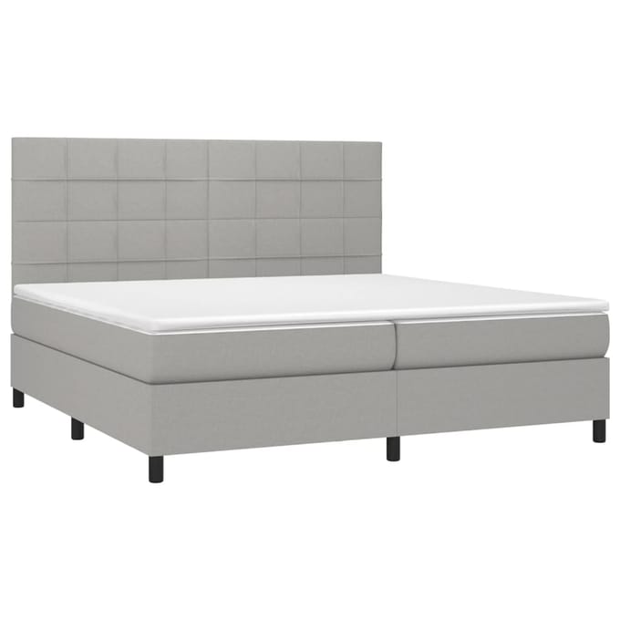 vidaXL - Boxspring - met - matras - en - LED - stof - lichtgrijs - 200x200 - cm
