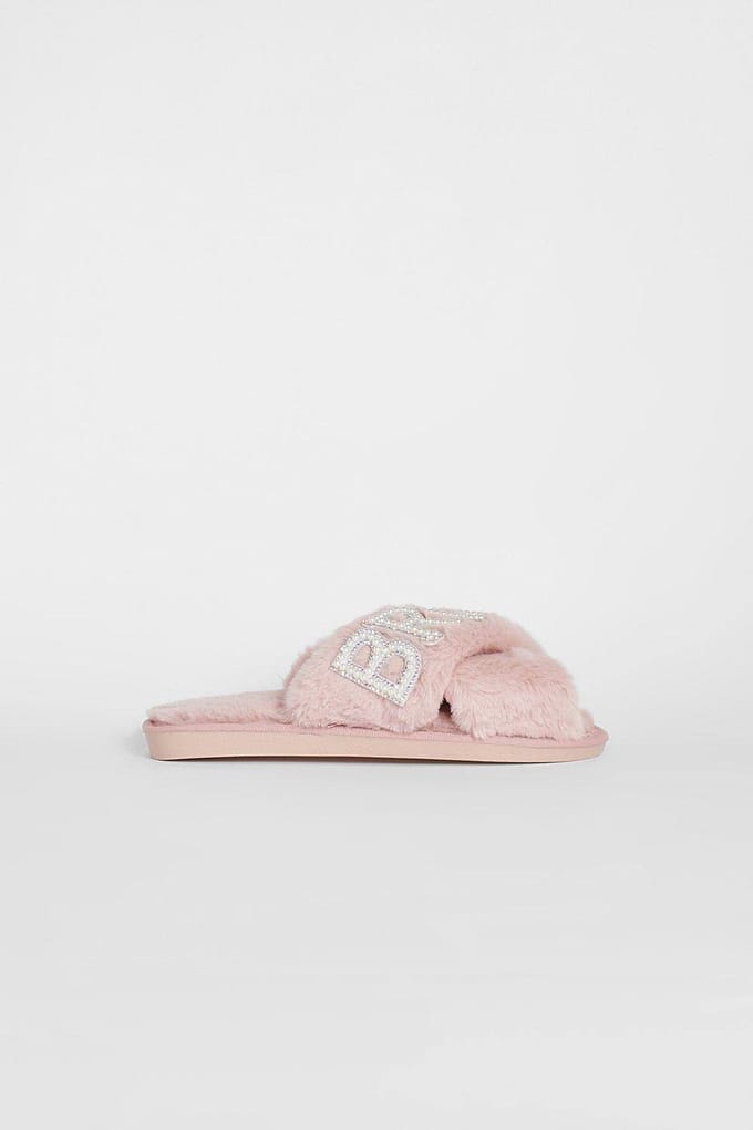 boohoo Dames Bruids 'Bride Squad'-versierde slippers | Blush | Maat: Large