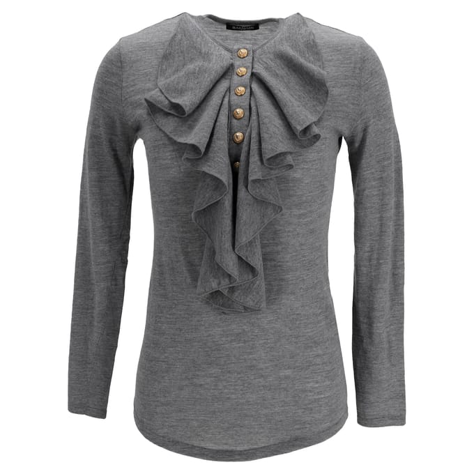 Balmain trui met ruches in grijze wol