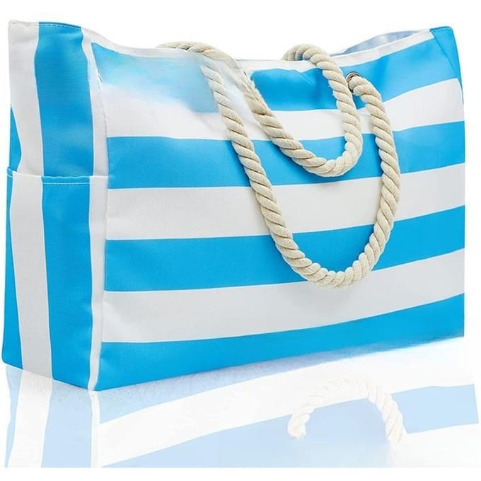 Gestreepte Boheemse Opbergtas Damestas Grote Capaciteit Strandtas Canvas Tas Grote Strandhandtas blue