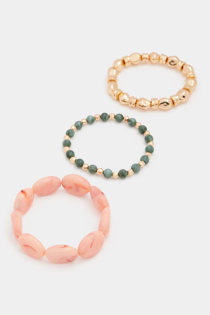 Yours 3Pack Gouden Elastische Kralenarmbandensize One Size