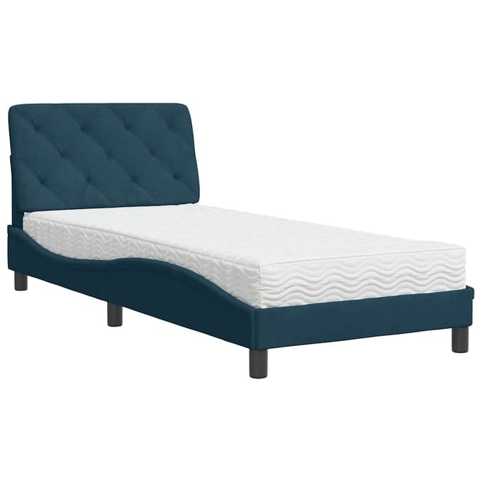 vidaXL - Bed - met - matras - fluweel - blauw - 90x200 - cm