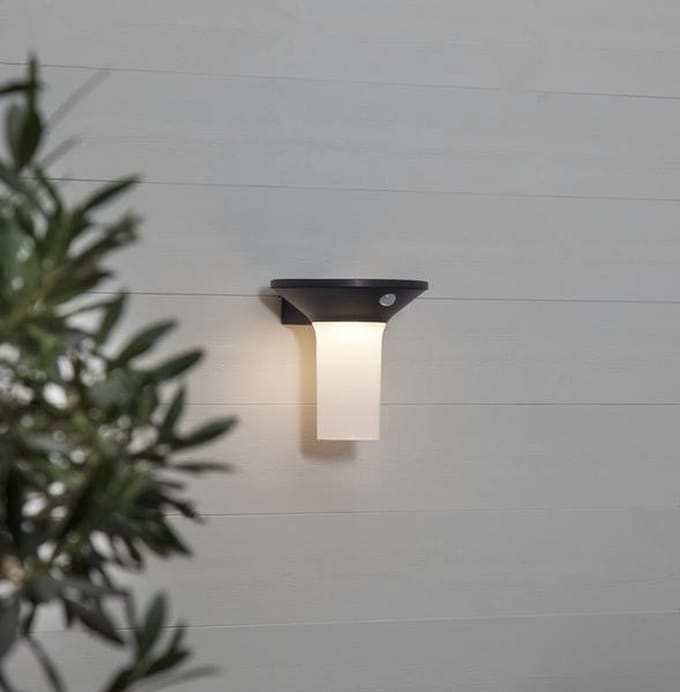 RTM Lighting Solar Wandlamp -Antraciet -Warm Wit -16CM -Beweginsmelder