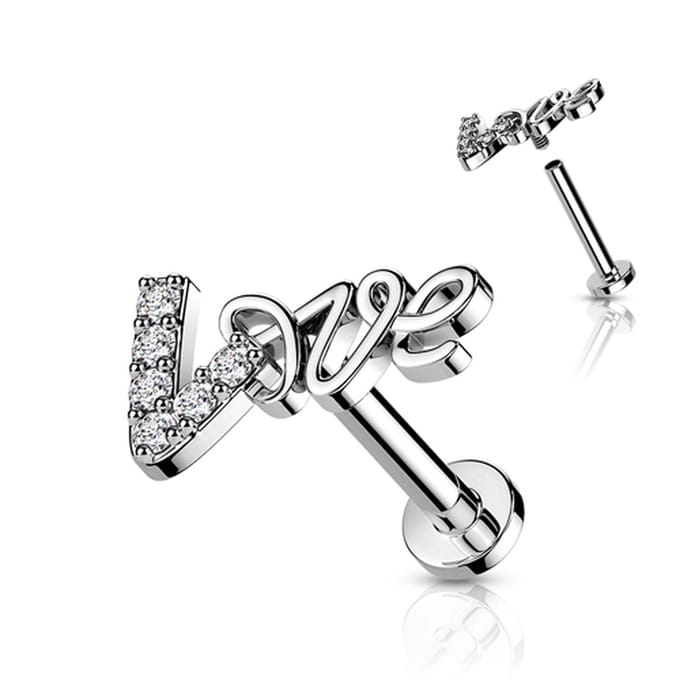 Piercing 'LOVE' 1.2x8 - zilver - LMPiercings