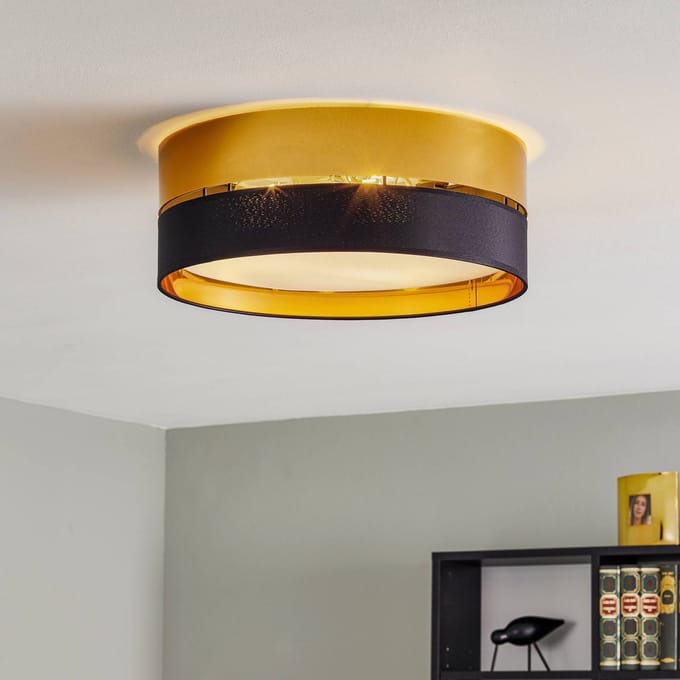 TK Lighting Plafondlamp Hilton, zwart/goud, Ø 45 cm