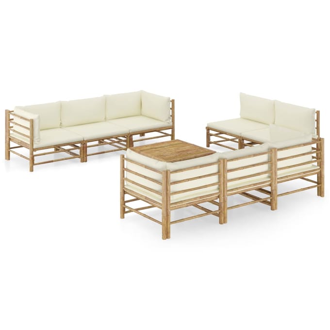 vidaXL - 9-delige - Loungeset - met - crèmewitte - kussens - bamboe