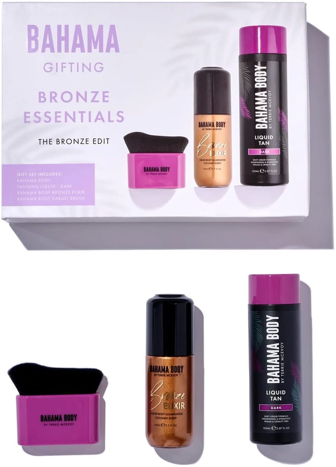 Bahama Body | Bronzed Essentials Gift Set - Liquid Tanning / Kabuki Brush / Bronze Elixer - Vegan