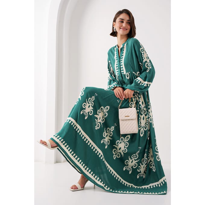 Geprinte V-hals Maxi-jurk