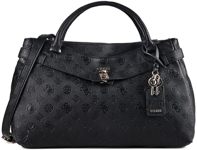 GUESS handtas schoudertas Ella Logo Girlfriend Satchel Black Logo zwart