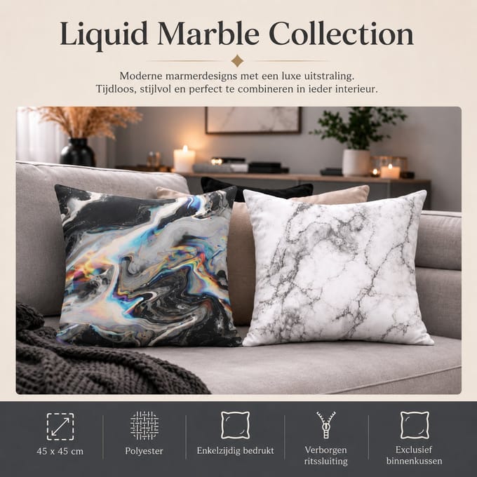 Liquid Marble Collection Kussenhoes - Marmerlook - 45x45 cm