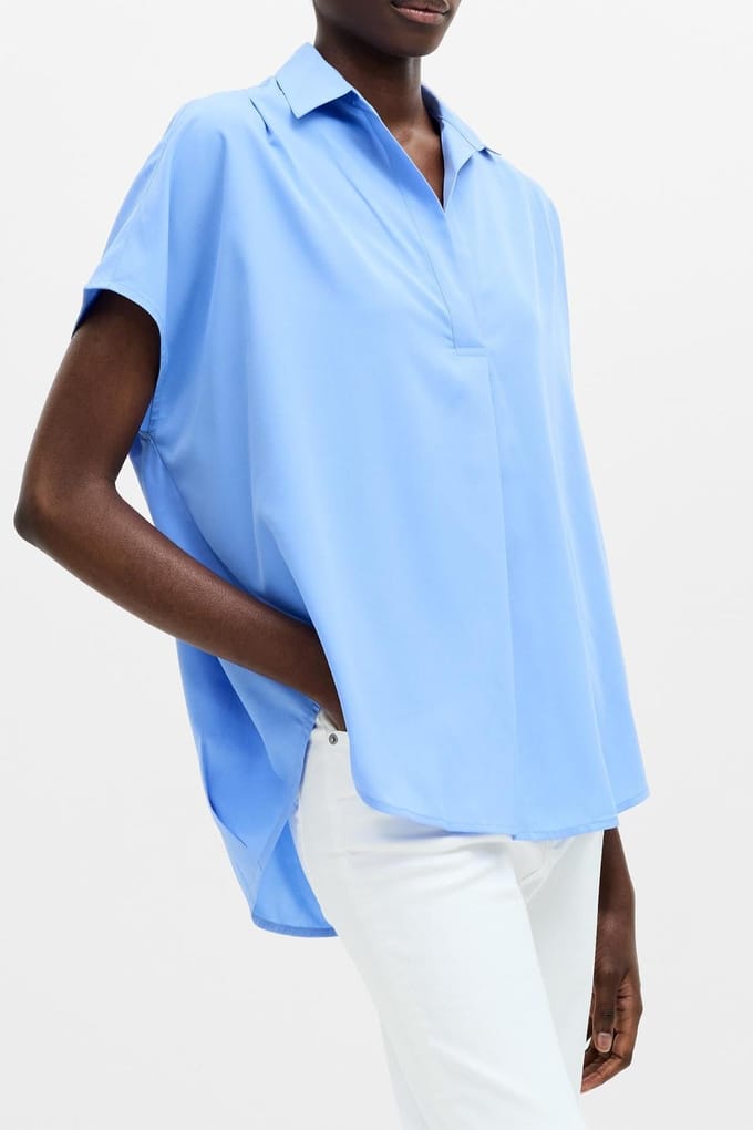 French Connection Crepe Light Sleeveless Popover Cornflower Blue Größe: M | Hemden Outlet | Damen | Blau