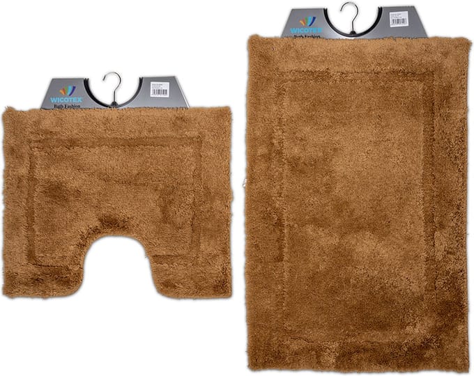 Wicotex - Badmat set met Toiletmat - WC mat met uitsparing Taupe uni - Antislip onderkant