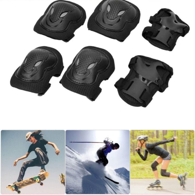 Dames Heren Elleboog Pols Kniebeschermers Beschermingsset Skate Roller Fiets black