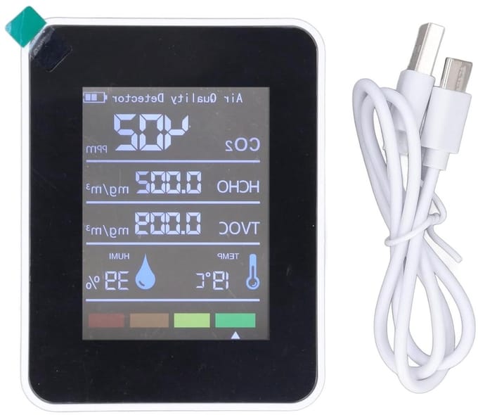 Luchtkwaliteit Tester - CO2 Meter - Gezond Wonen - 5-in-1 Meting - 14 x 10 x 5 cm - Wit