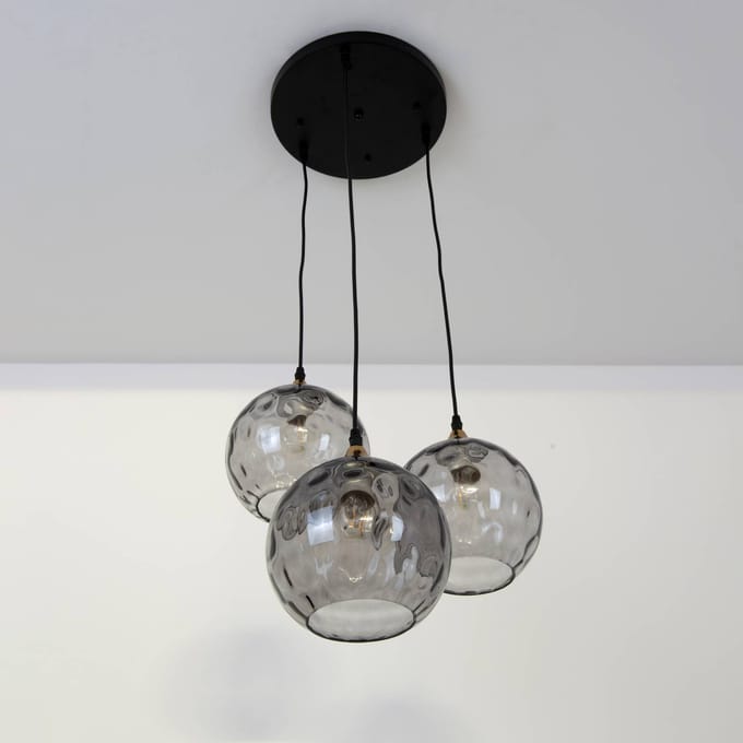 Holländer Hanglamp Milano, drie kappen van rookglas