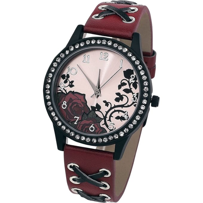 Rosen - Gothic Polshorloges - voor Vrouwen - rood-zwart
