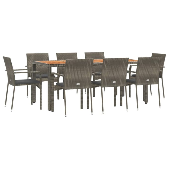vidaXL - 9-delige - Tuinset - met - kussens - poly - rattan - grijs