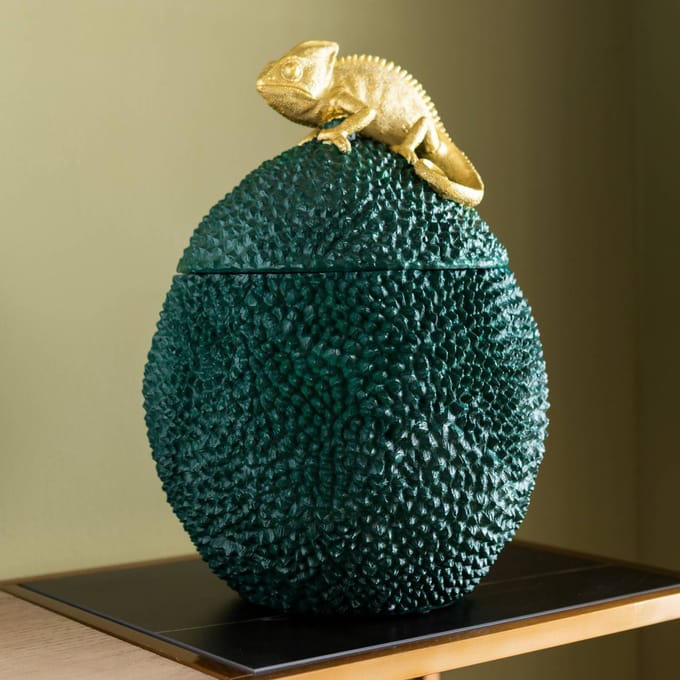 KARE decoratieve doos Kameleon, hoogte 34 cm, donkergroen, goud