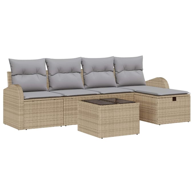 vidaXL - Bankstel - 6 - st - Beige - en - Lichtgrijs - poly - rattan