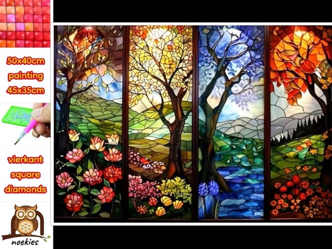50x40cm Diamond Painting 4 seizoens bomen (vierkant) nr 22