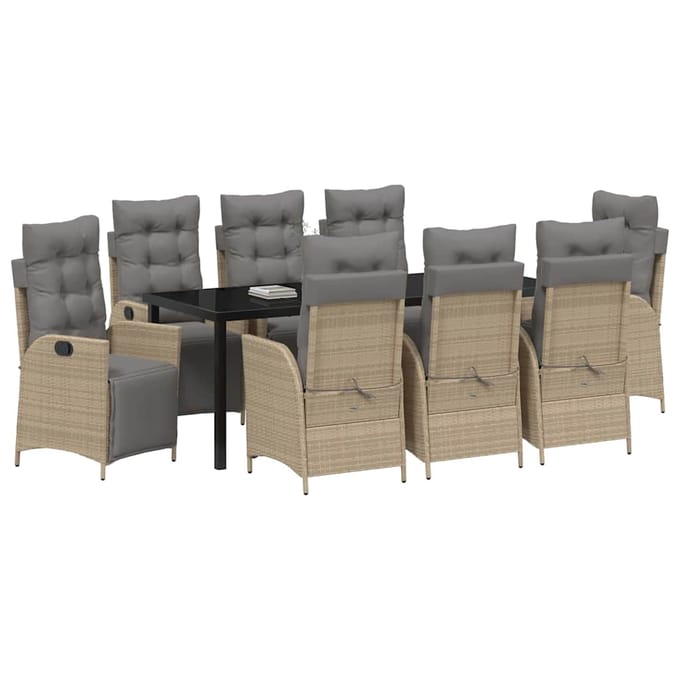 vidaXL - Tuin - Eettafel - Set - 9 - st - Beige - poly - rattan