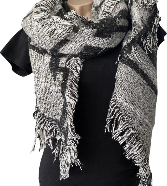 Warme Sjaal - Geblokt - 2-Zijdig - Grijs - 180 x 70 cm (XR-10)