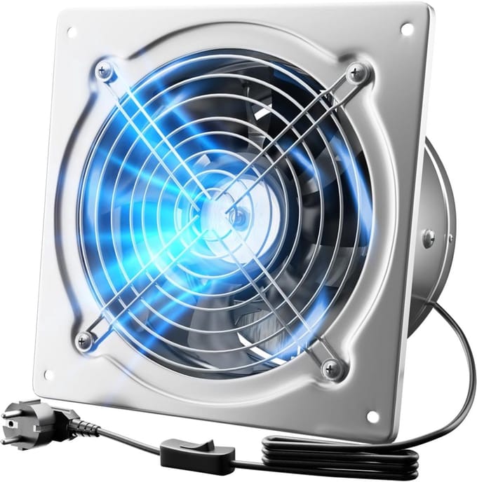 SolidKeus - Afvoerventilator 250 mm met Schakelaar en Hoge Luchtstroom