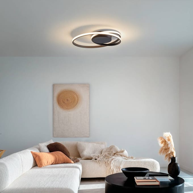 Lindby LED plafondlamp Youna, zwart, aluminium, 39 cm, dimbaar