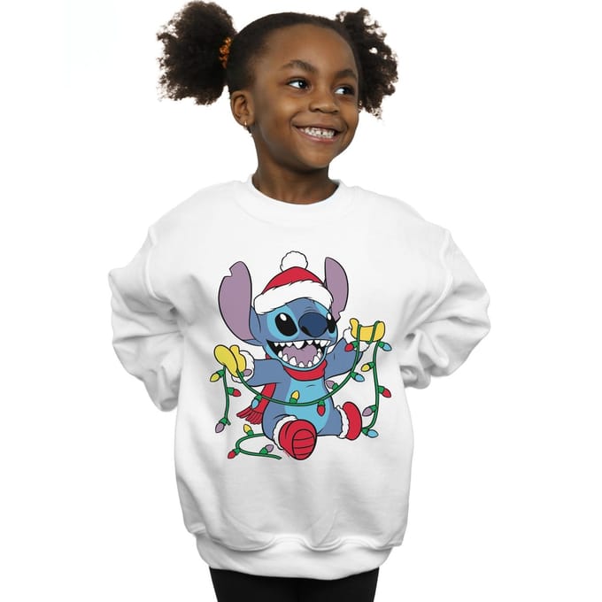Disney Meisjes Lilo en Stitch Kerstverlichting Sweatshirt (Wit)