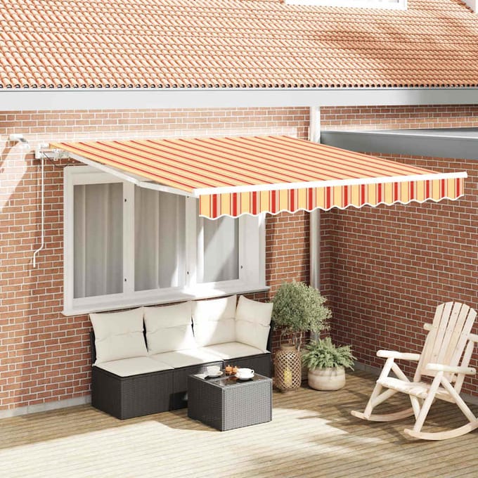 vidaXL - Uitschuifbare - luifel - Geel - en - Oranje - 300 - x - 250 - cm - Polyester