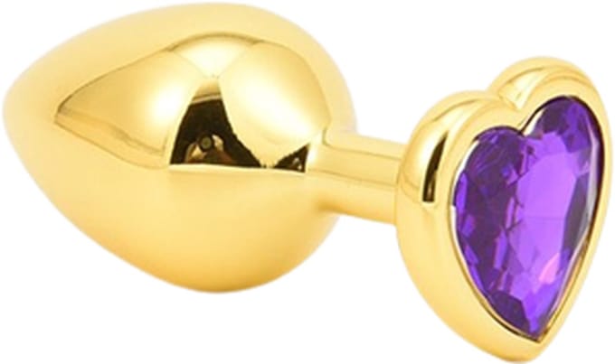 Metalen buttplug 70 - 30 mm - goud met paars hartje