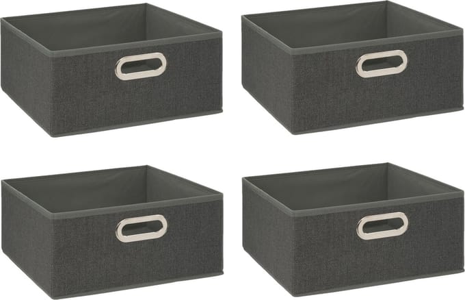 5Five Opbergmand - 6x - 14 liter donkergrijs - linnen - 31 x 31 x 15 cm
