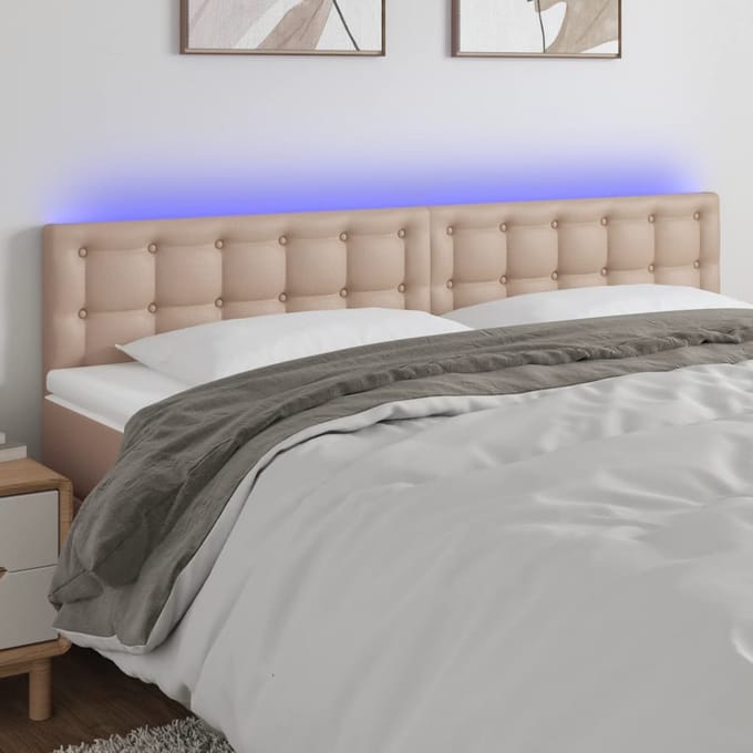 vidaXL - Hoofdbord - LED - 160x5x78/88 - cm - kunstleer - cappuccinokleurig