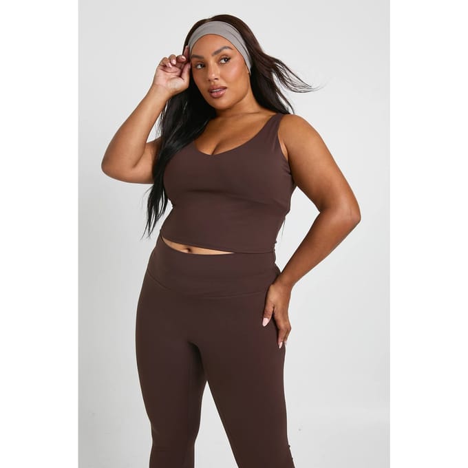 boohoo Dames Plus Supersoft Seam fitted top | Koffie | Maat: 56