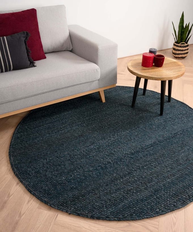 Rond wollen vloerkleed - Lett petrol 300
