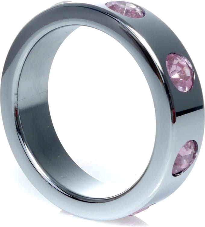 Boss Series - Metaal - Cockring - Penisring met Lichtroze Diamanten - Groot