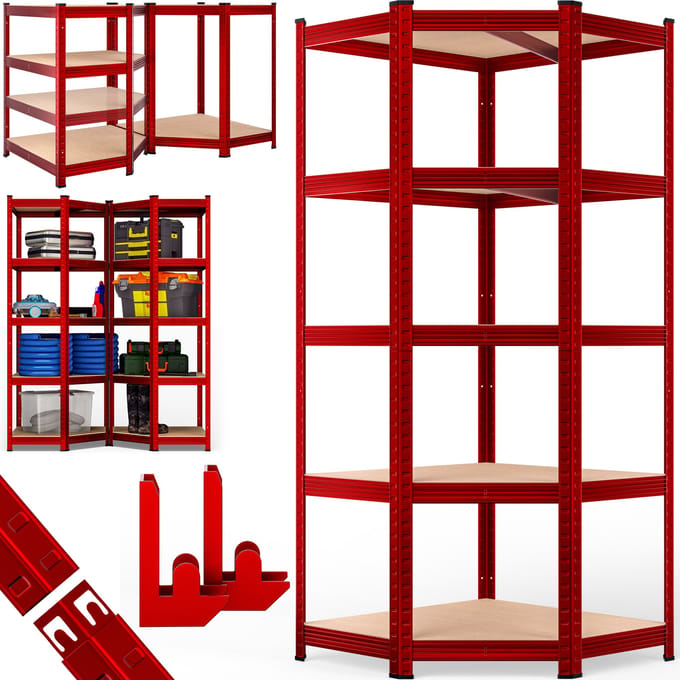 Monzana Stellingkast - Schroefloos 5 Schappen MDF 180x70x40cm - Rood