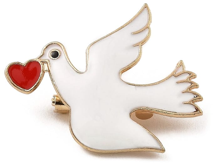 Broche duif, vredesduif, liefde, trouwen, bevrijdingsdag, 5 mei, peace, kledingspeld